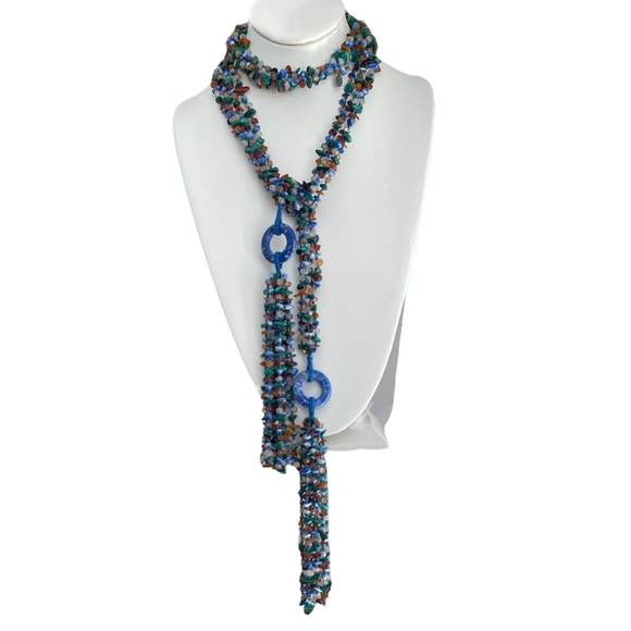 Sajen designer hand knotted multi gem sterling silver necklace - Picture 8 of 10